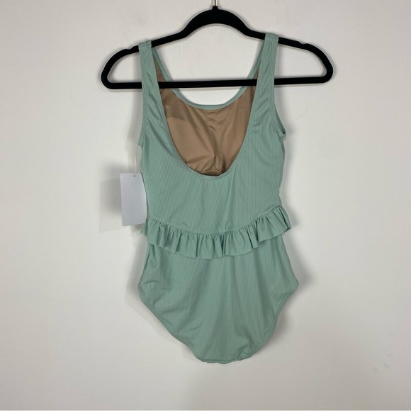 Kortni Jeane Teal Mint Ribbed ruffle one piece swimsuit modest full coverage - Picture 2 of 6